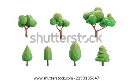 3d render. Set of Polygon tree on white background.