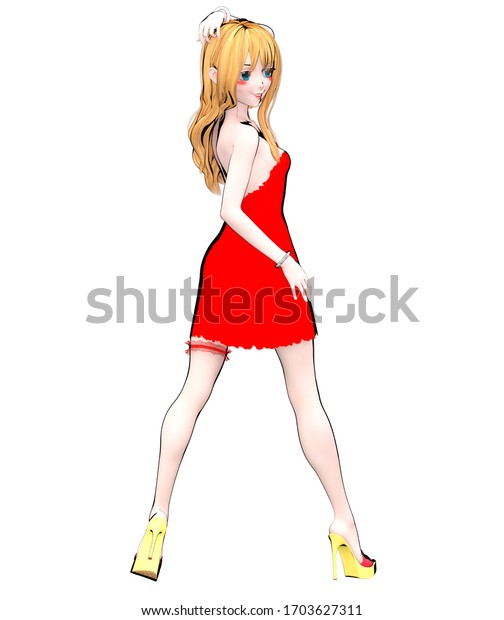 3d Render Sexy Anime Doll Japanese Stock Illustration 1703627311