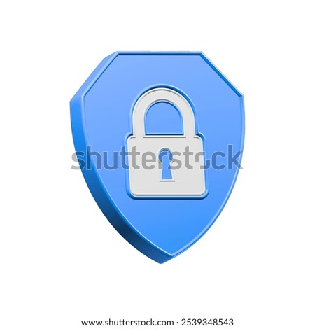 3d render shield with padlock icon. Concept of privacy, good password, secure data protection