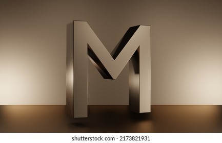 3d Render Of Shiny Brown Gold Letter M