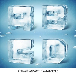 
3d Render Of Shiny Frozen Ice Cube Letters.