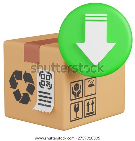 3D Render of a Shipping Box with a Green Download Arrow icon 
