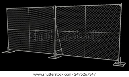 3D render showcases a highly adaptable chain link fence panel, perfect for temporary site security and construction zone management. Its portable design allows for quick setup and easy relocation