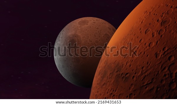3d render sideview mars planet with the moon\
nature scene wallpaper\
backgrounds