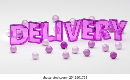 3d render sign delivery made by purple glass and grey background. Simple minimalism concept. Simple minimalism concept, 3d illustration
