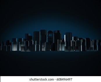 3D render of silhouette city blue on dark background.abstract city. - Shutterstock ID 608496497