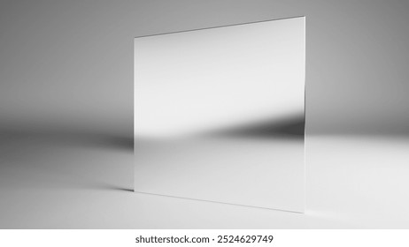 3d render. Silver mirrors, flat polished steel panels, chrome plated with contrasting shadow and caustic. Simple square shapes over white background