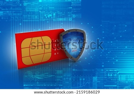 3d render SIM card with protective shield 
