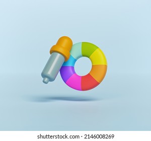 3d render. Simple color picker tool with rainbow ring isolated. graphic design tool.