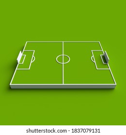 3d Render, Simple Football Or Soccer Field Isometric Scheme Isolated On Green Background. Sport Playground Perspective View, Sportive Game.