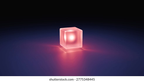 3d render single curve glass light cube on dark background wallpaper