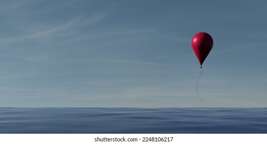 3d render of single hot air balloon over calm sea.
