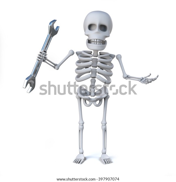 3d Render Skeleton Holding Spanner Stock Illustration 397907074 ...