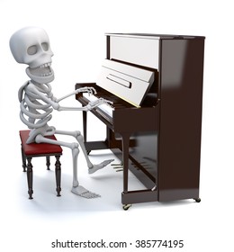 3d render of a skeleton playing a piano