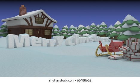 3d render of sleigh and gifts in christmas setting - Shutterstock ID 66488662