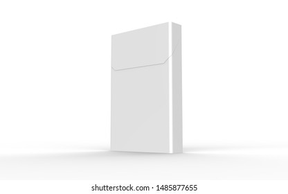 3D Render Of Slim Size Cigarette Box Or Pack On A White Background With Shadow. Mockup For Your Design.