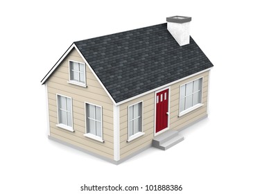 A 3d Render Of A Small House On A White Background