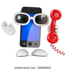 3d render of a smartphone character answering a telephone