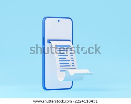 3D render smartphone with payment confirmation bill isolated on background. Mobile banking app icon for ui design. Electronic service for cashless and contactless money transfer. 3D Illustration