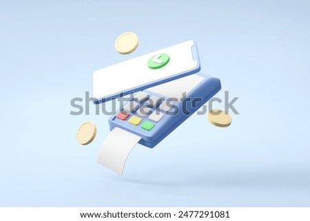 3D Render of a Smartphone with Payment Scanner, Check Mark, Coins, and Receipt - Mobile Payment and Transaction Confirmation