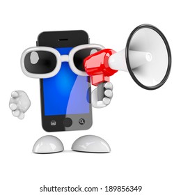 3d render of a smartphone using a loud hailer