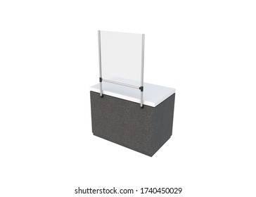 3D Render Of Sneeze Or Droplet Guard With Front Table Fastening Or The Front Of A Desk Or Table On White Background With Clipping Path
