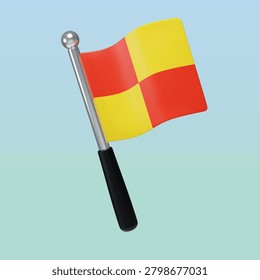 3D render of soccer linesman flag for football referee concept. 3D Illustration