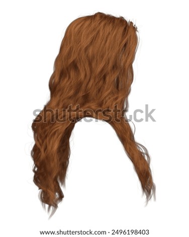 3d render soft curl wavy long red hair isolated