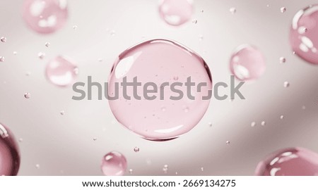 3D render of soft pink serum molecules floating in clean space, representing hydration, collagen, and premium skincare ingredients.