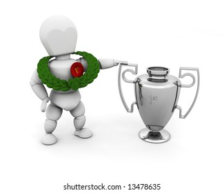 3D render of someone with a winning trophy