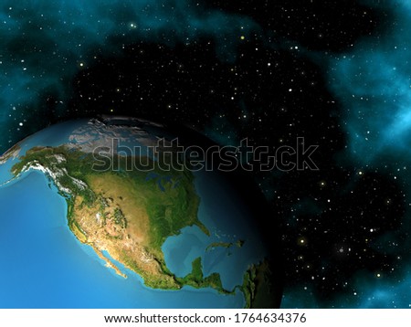 3D render of a space scene with Earth in starry sky