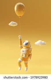 3d Render Spaceman Astronaut Floating With Balloon 3d Illustration Design.