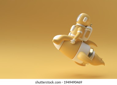 3d Render Spaceman Astronaut Flying With Rocket 3d Illustration Design.