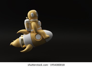 3d Render Spaceman Astronaut Flying With Rocket 3d Illustration Design.