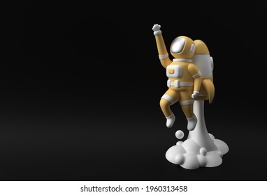 3d Render Spaceman Astronaut Flying With Rocket 3d Illustration Design.