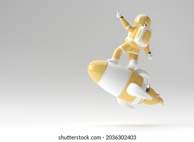 3d Render Spaceman Astronaut Flying With Rocket 3d Illustration Design.