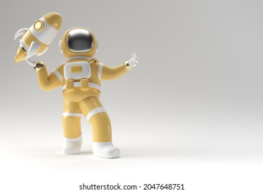 3d Render Spaceman Astronaut Flying With Rocket 3d Illustration Design.