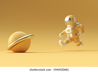 3d Render Spaceman Astronaut Running 3d Illustration Design.