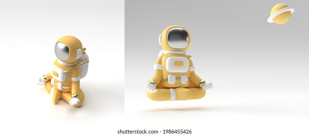 3d Render Spaceman Astronaut Yoga Gestures 3d Illustration Design.