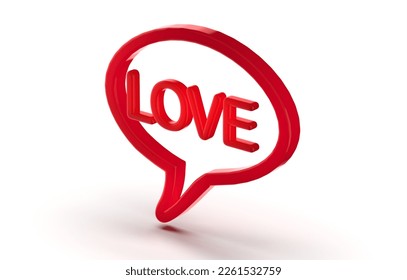 3d render  of speech bubble with phrase I Love You with a heart on white background