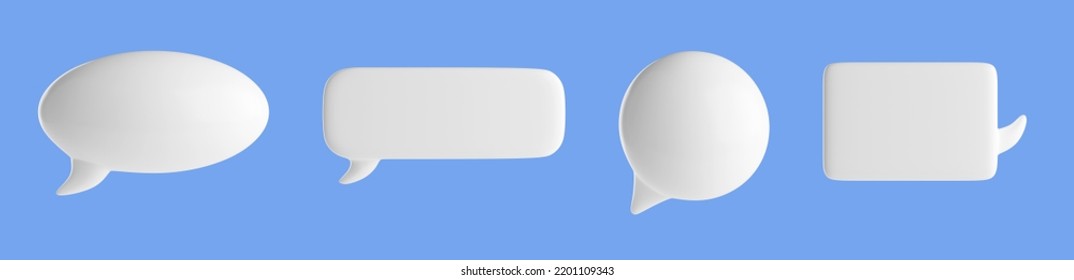 3d render speech bubbles, isolated white communication and thought balloons. Dialogue, speak and message boxes, frames, design elements on blue background Illustration in cartoon. 3D Illustration - Shutterstock ID 2201109343