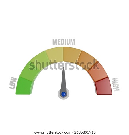 3d render speedometer with needle showing medium size. concept as a measure of speed, health and success in business
