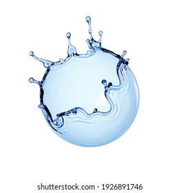 3d render, spherical water splash element. Splashing blue liquid clip art isolated on white background