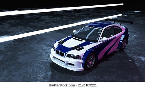 3D Render Of Sport Car With Neon Effect HD. Most Wanted Car Desktop Background And Wallpaper.