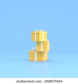 3D Render Of Stacked Gift Boxes On Blue Background.