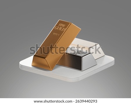 3D render of stacked gold and silver bars on dark platform. Symbol of precious metals, wealth, financial security, investment assets, and commodity trading.