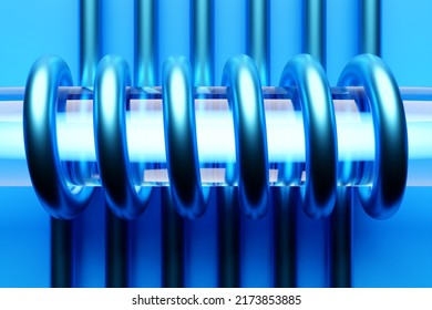 3d render of a stainless steel spring on  blue   background