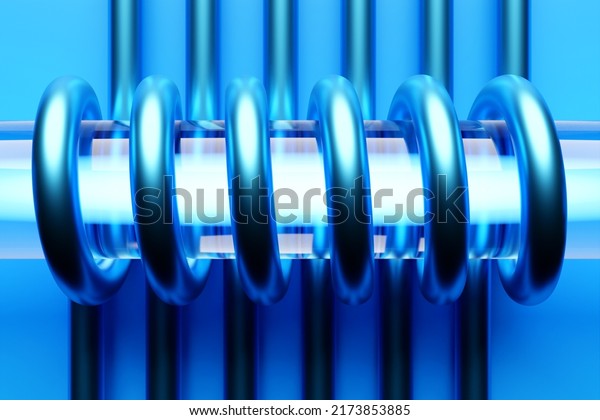3d render of a stainless steel spring on  blue\
  background