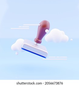3d render stamp and cloud blue background  3d illustration stamp  mark and cloud abstract background