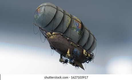 3D Render Of Steampunk Airship